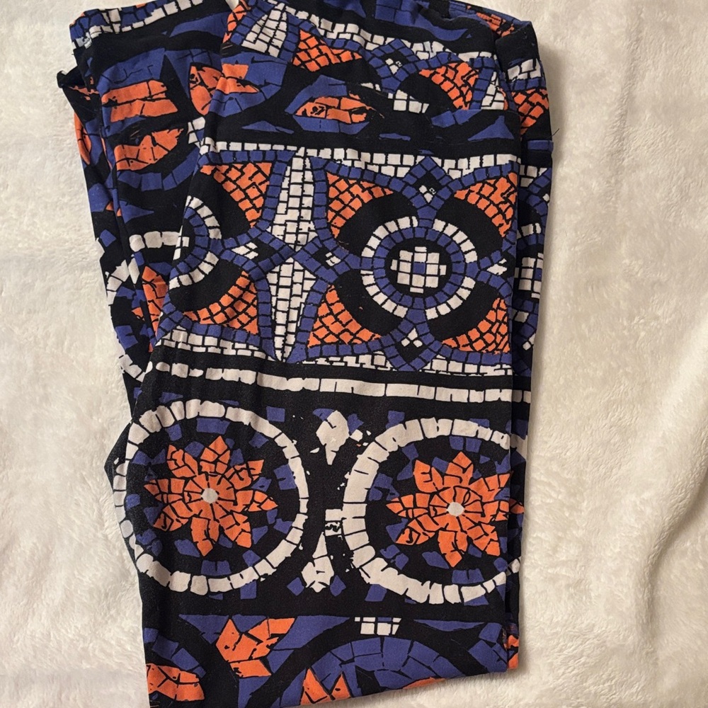 LuLaRoe Mosaic Patterned Leggings - Black, Orange, Blue, White